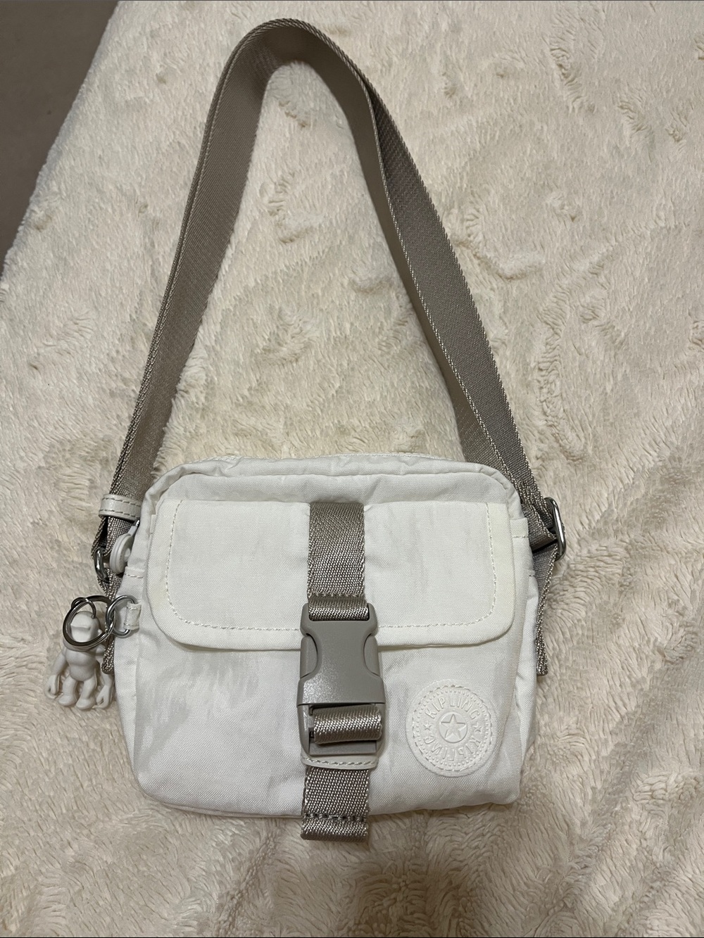 Kipling White Crossbody Bag with Taupe Strap